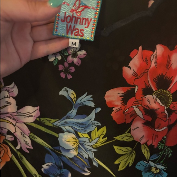 Johnny Was Flower Garden Georgette Dress Black Floral Shift Size M - Picture 7 of 9